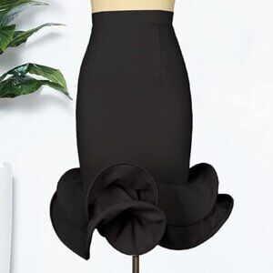 Elegant Black Ruffle Mermaid Skirt – High Waist, Statement Hem